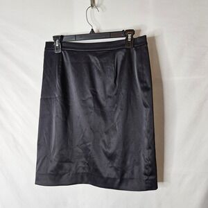 St John Evening Black Satin Pencil‎ Skirt sz 10